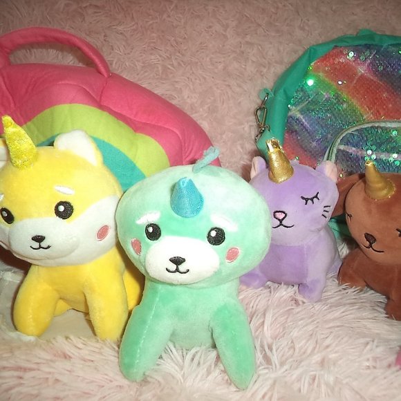 LOT OF 6 PIXIE CRUSH & POMKINZ PET PALS UNICORN PLUSH W/RAINBOW CARRIER CASE/BAG - Picture 4 of 5